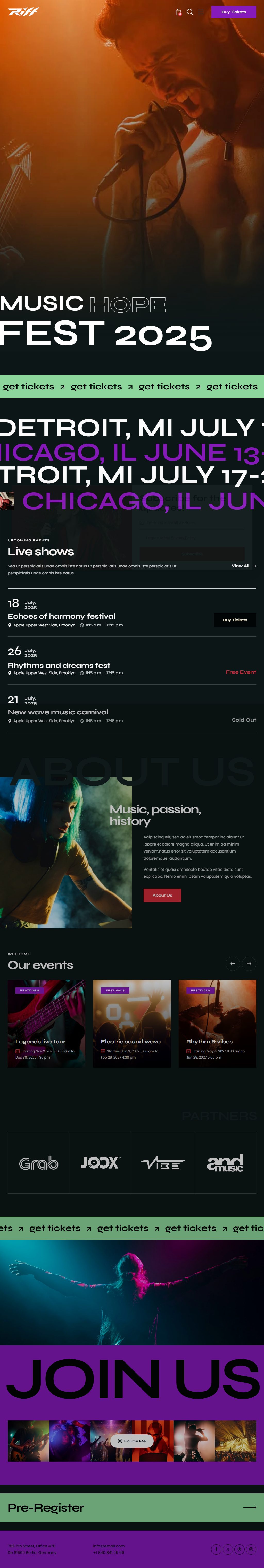 Riff – Premium Responsive Band, Concert and Music Festival WordPress Theme theme — Tablet preview