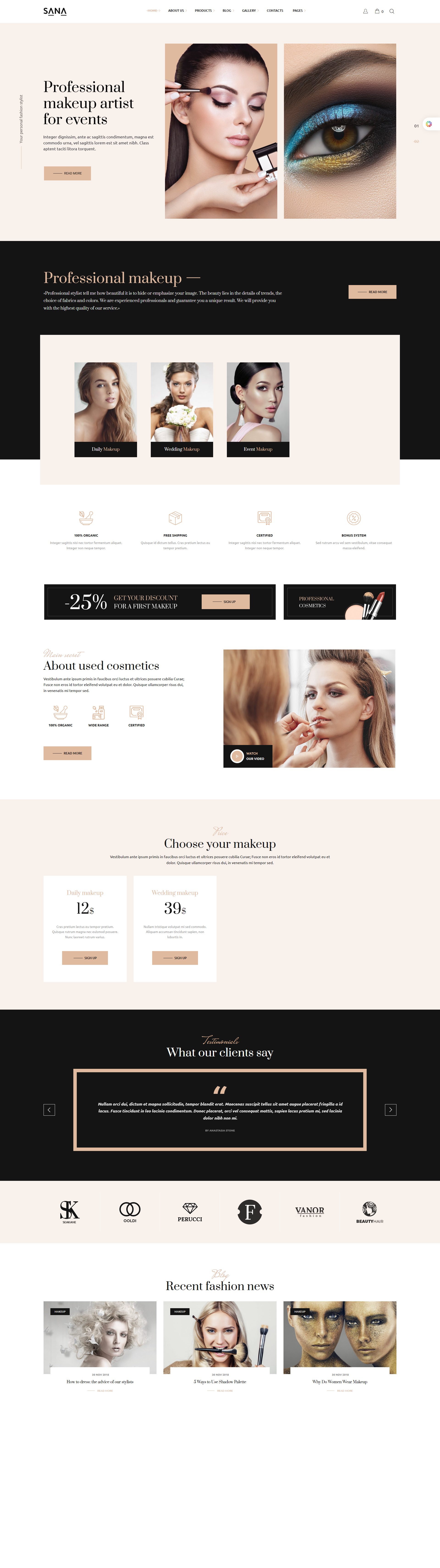 Sana – Premium Responsive Makeup Artist & Beauty WordPress Theme theme — Desktop preview
