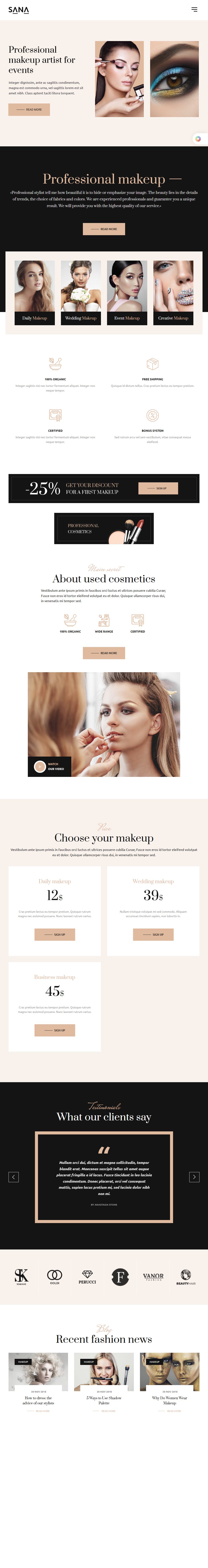 Sana – Premium Responsive Makeup Artist & Beauty WordPress Theme theme — Tablet preview