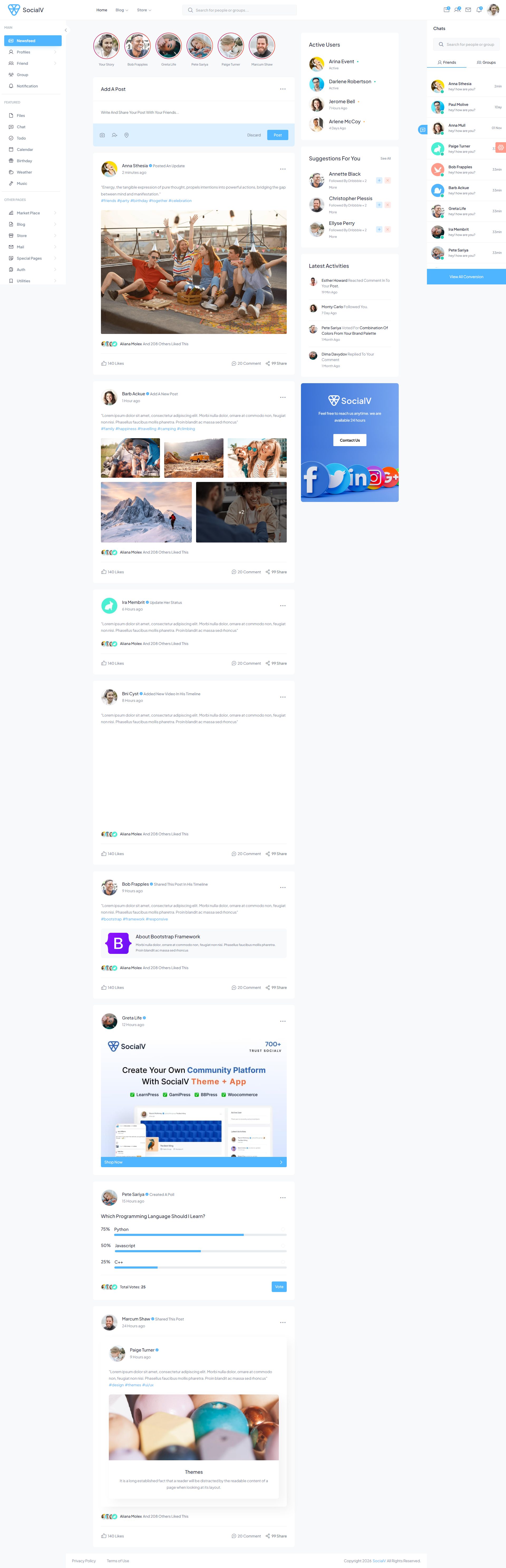 SocialV – Premium Responsive Social Network & Community HTML5 Template theme — Desktop preview