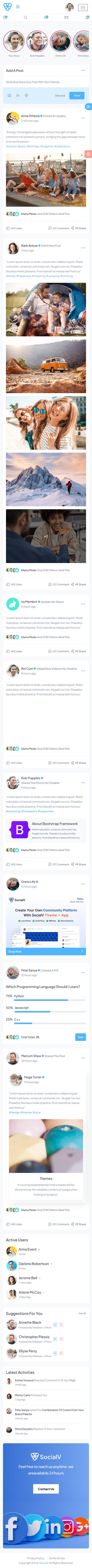 SocialV – Premium Responsive Social Network & Community HTML5 Template theme — Mobile preview