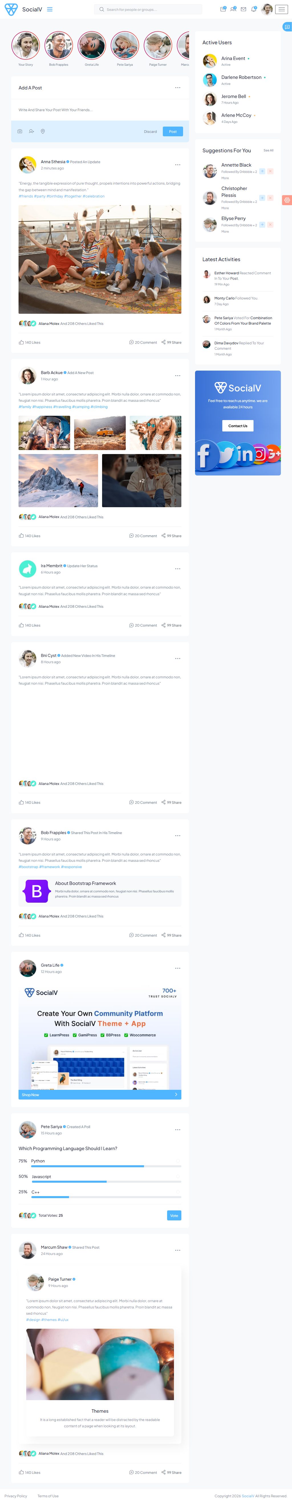SocialV – Premium Responsive Social Network & Community HTML5 Template theme — Tablet preview