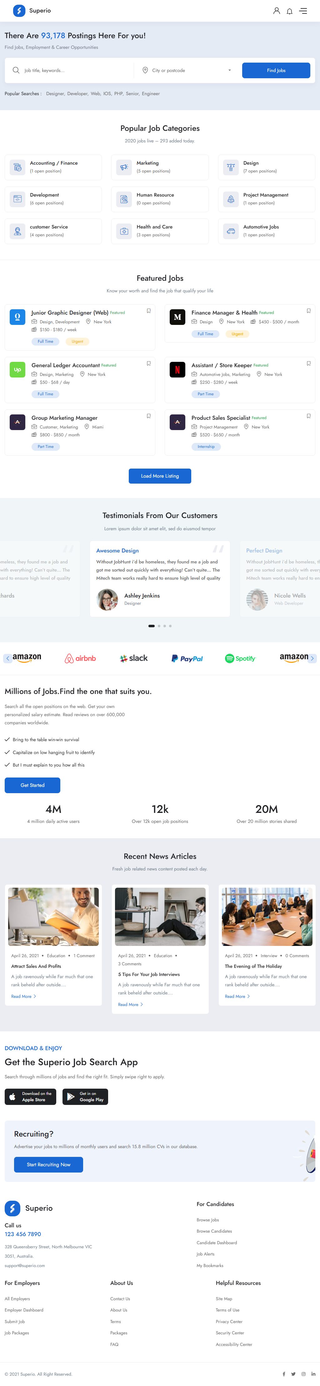Superio – Premium Responsive Job Board WordPress Theme theme — Tablet preview
