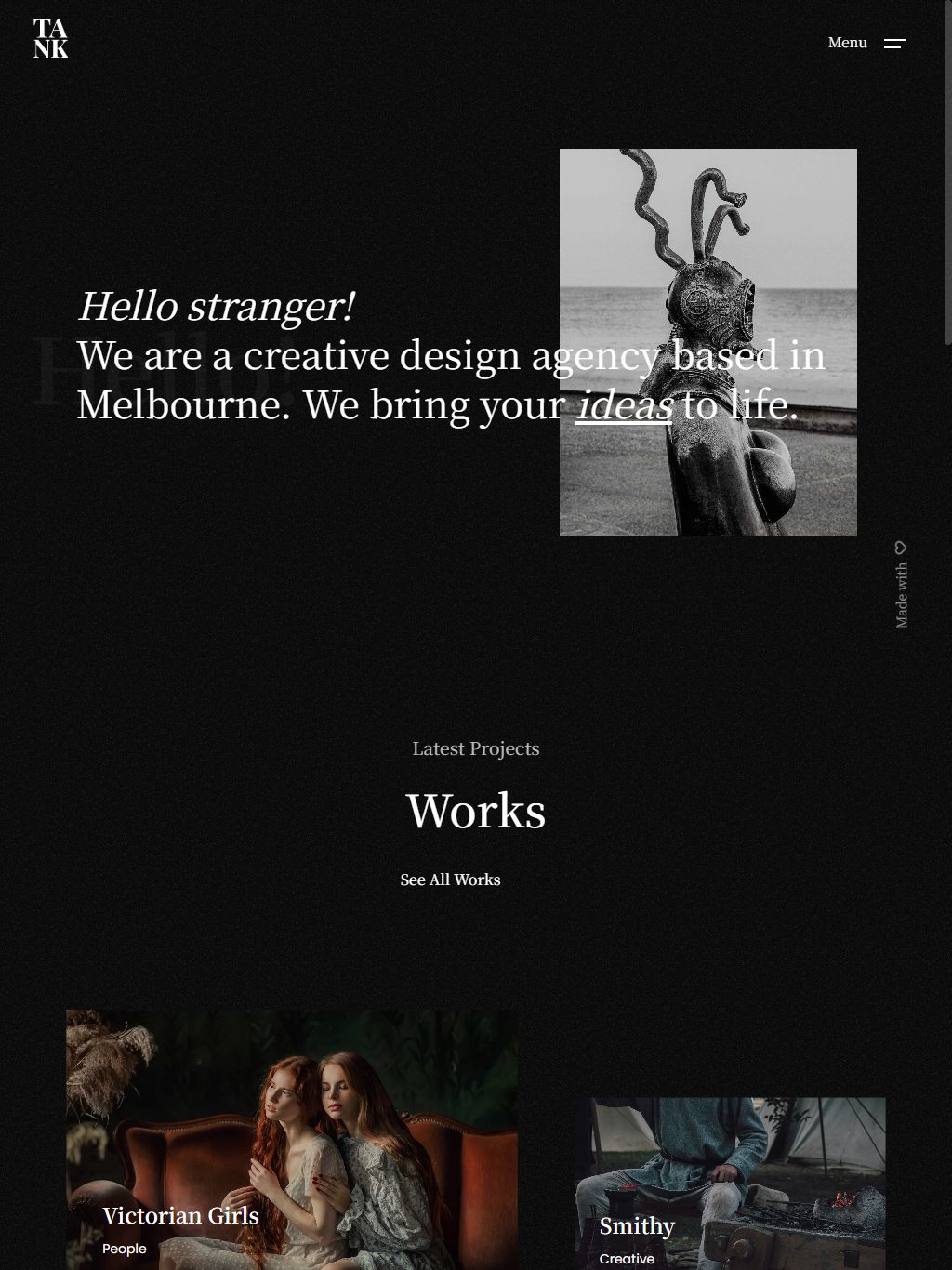 Tank – Premium Responsive GSAP Portfolio WordPress Theme theme — Tablet preview