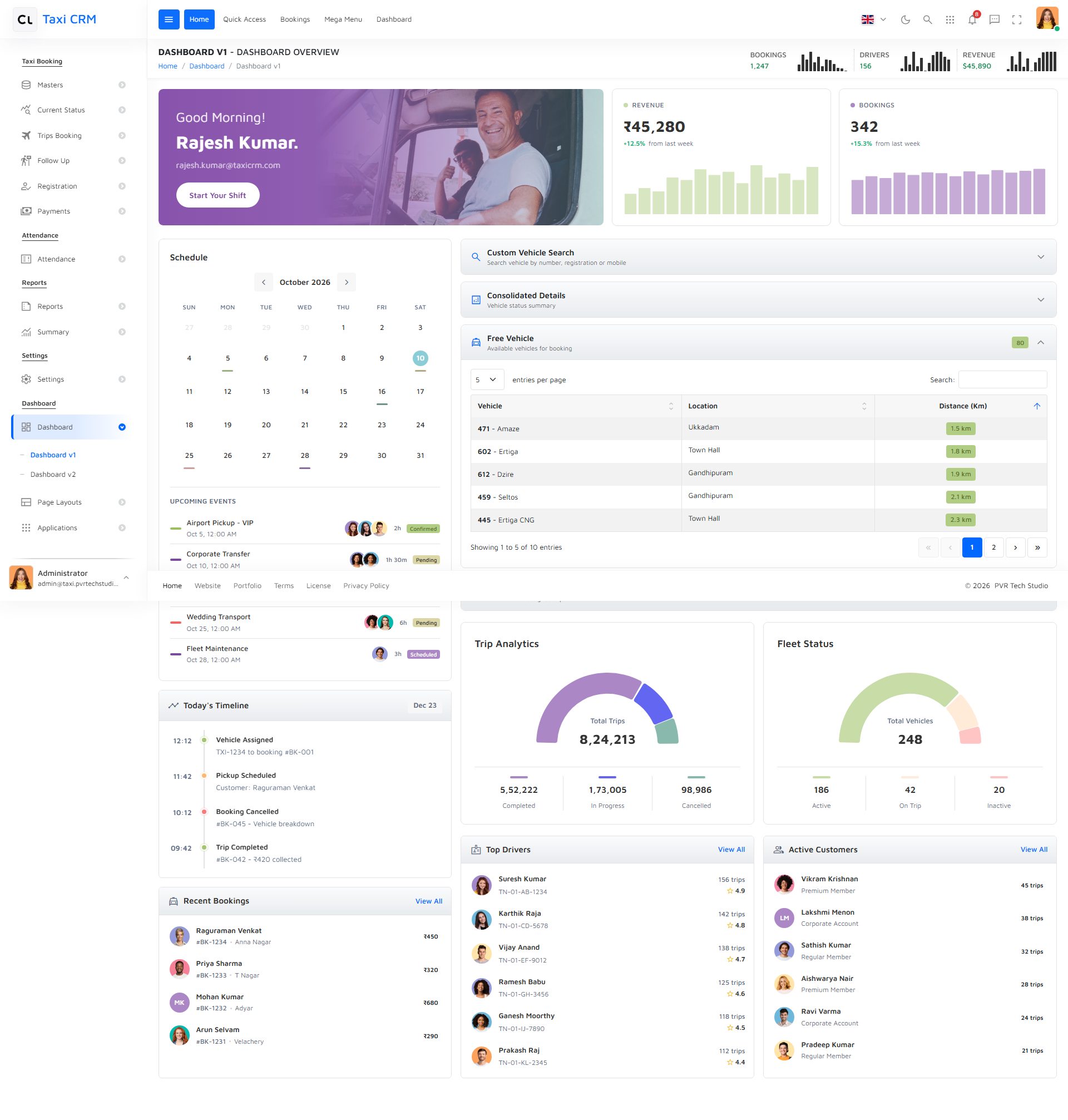 Taxi CRM – Premium Responsive Taxi Dispatch CRM Admin Dashboard HTML5 Template theme — Desktop preview