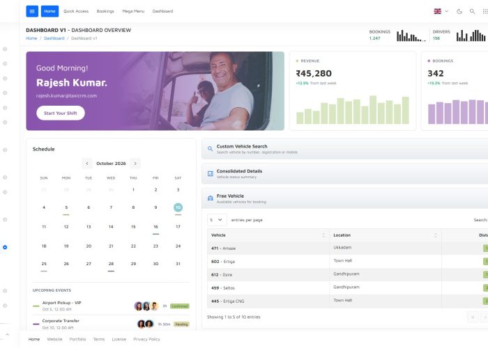 Taxi CRM – Premium Responsive Taxi Dispatch CRM Admin Dashboard HTML5 Template