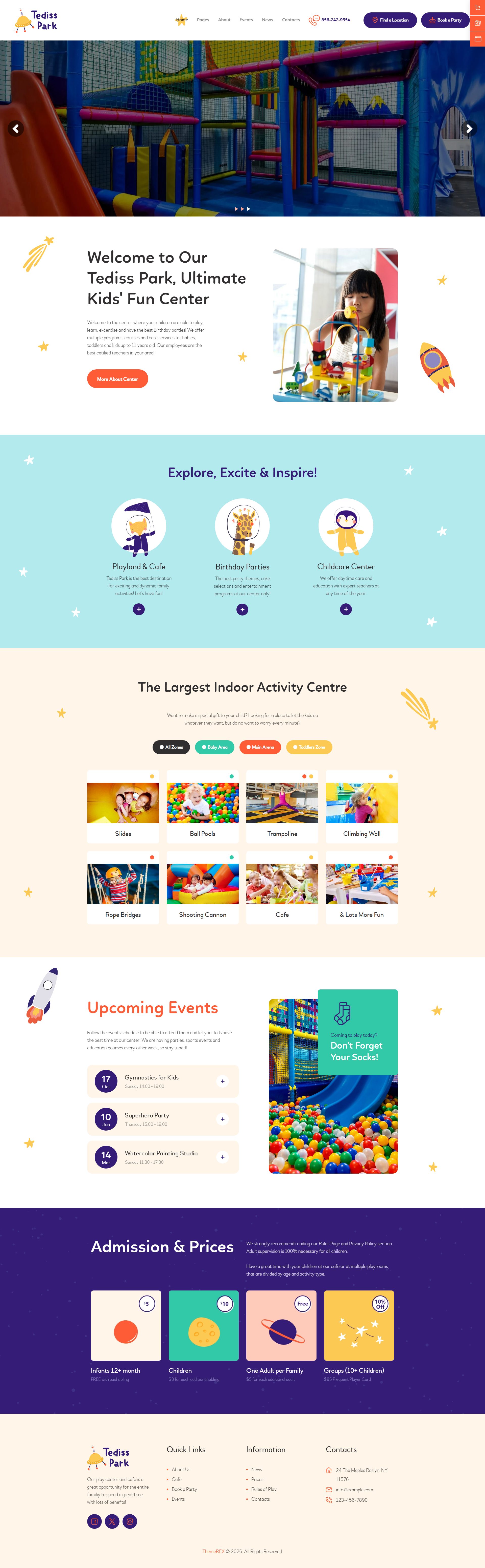 Tediss – Premium Responsive Play Area Child Care WordPress Theme theme — Desktop preview