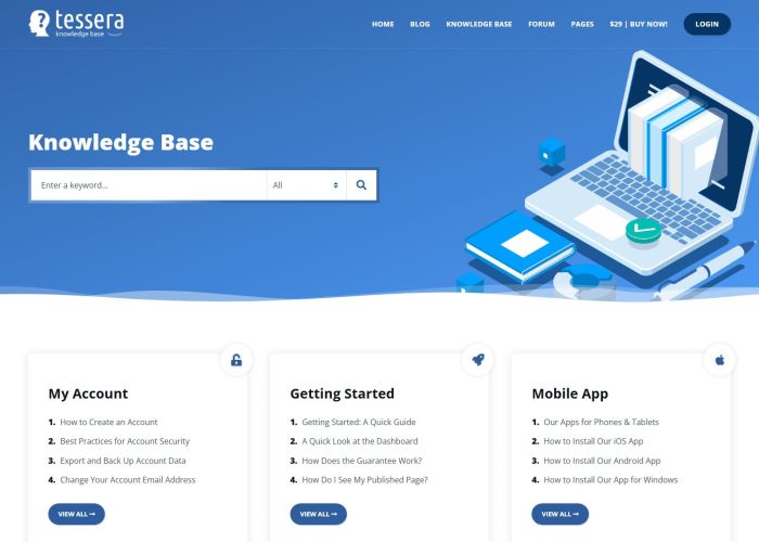 Tessera – Premium Responsive Knowledge Base & Support Forum WordPress Theme