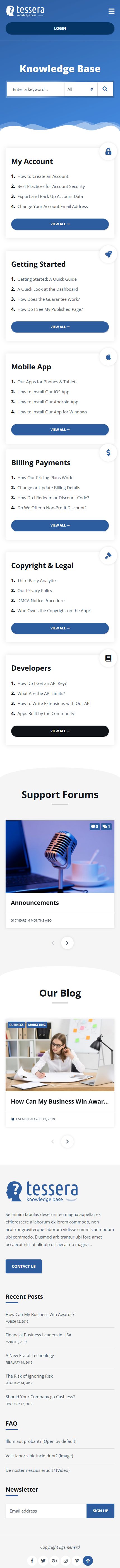 Tessera – Premium Responsive Knowledge Base & Support Forum WordPress Theme theme — Mobile preview