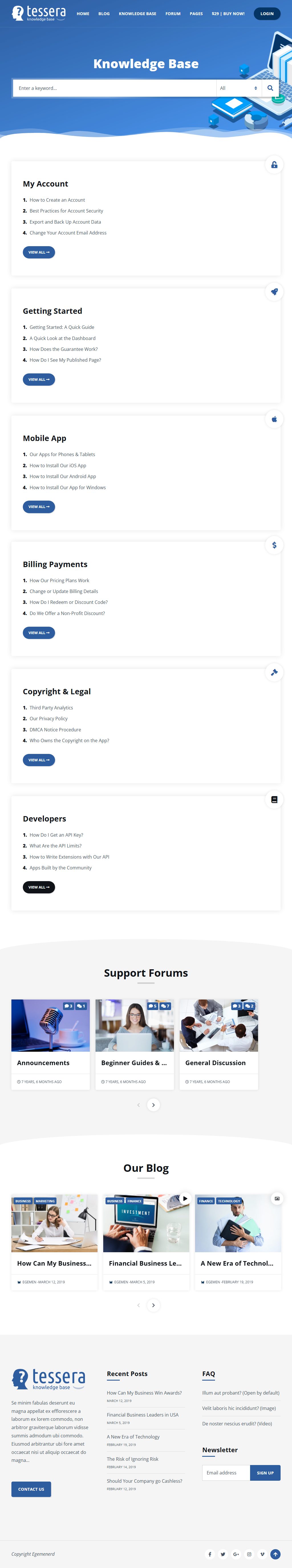Tessera – Premium Responsive Knowledge Base & Support Forum WordPress Theme theme — Tablet preview