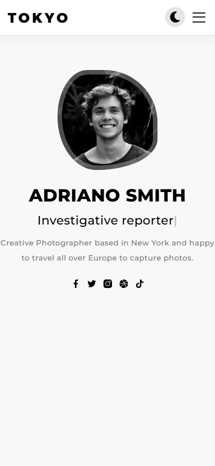 Tokyo – Premium Responsive Personal Portfolio Next.js Template theme — Mobile preview