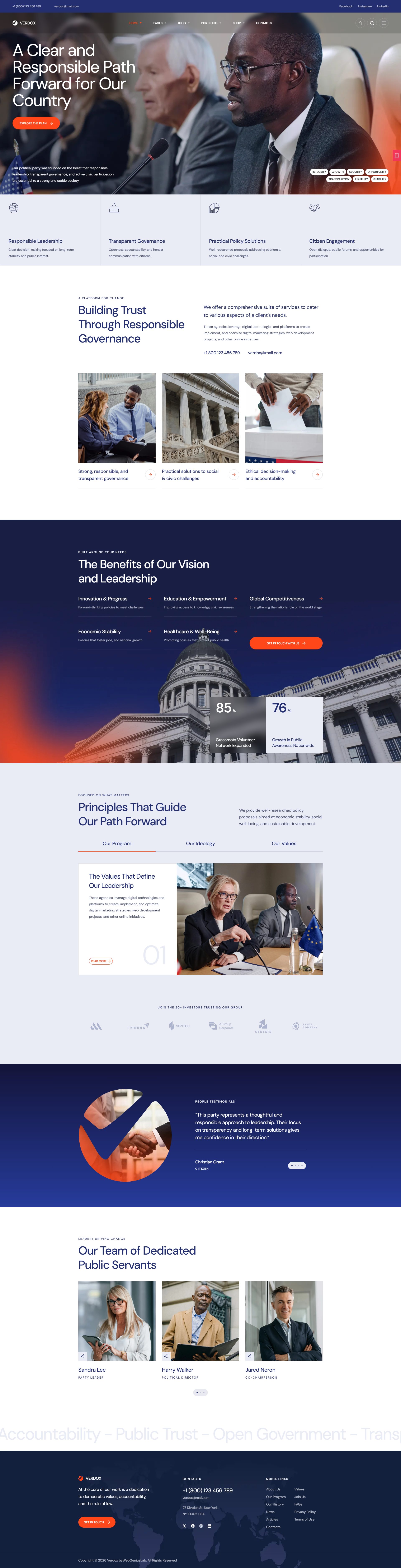 Verdox – Premium Responsive Political Election Campaign WordPress Theme theme — Desktop preview