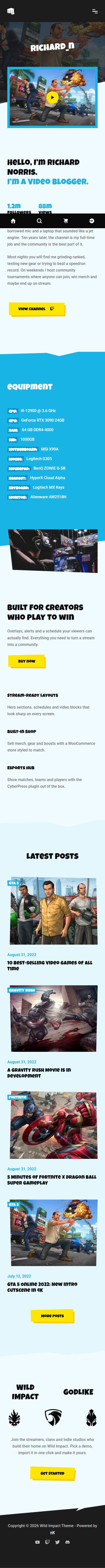 Wild Impact – Premium Responsive Streamer Gaming WordPress Theme theme — Mobile preview
