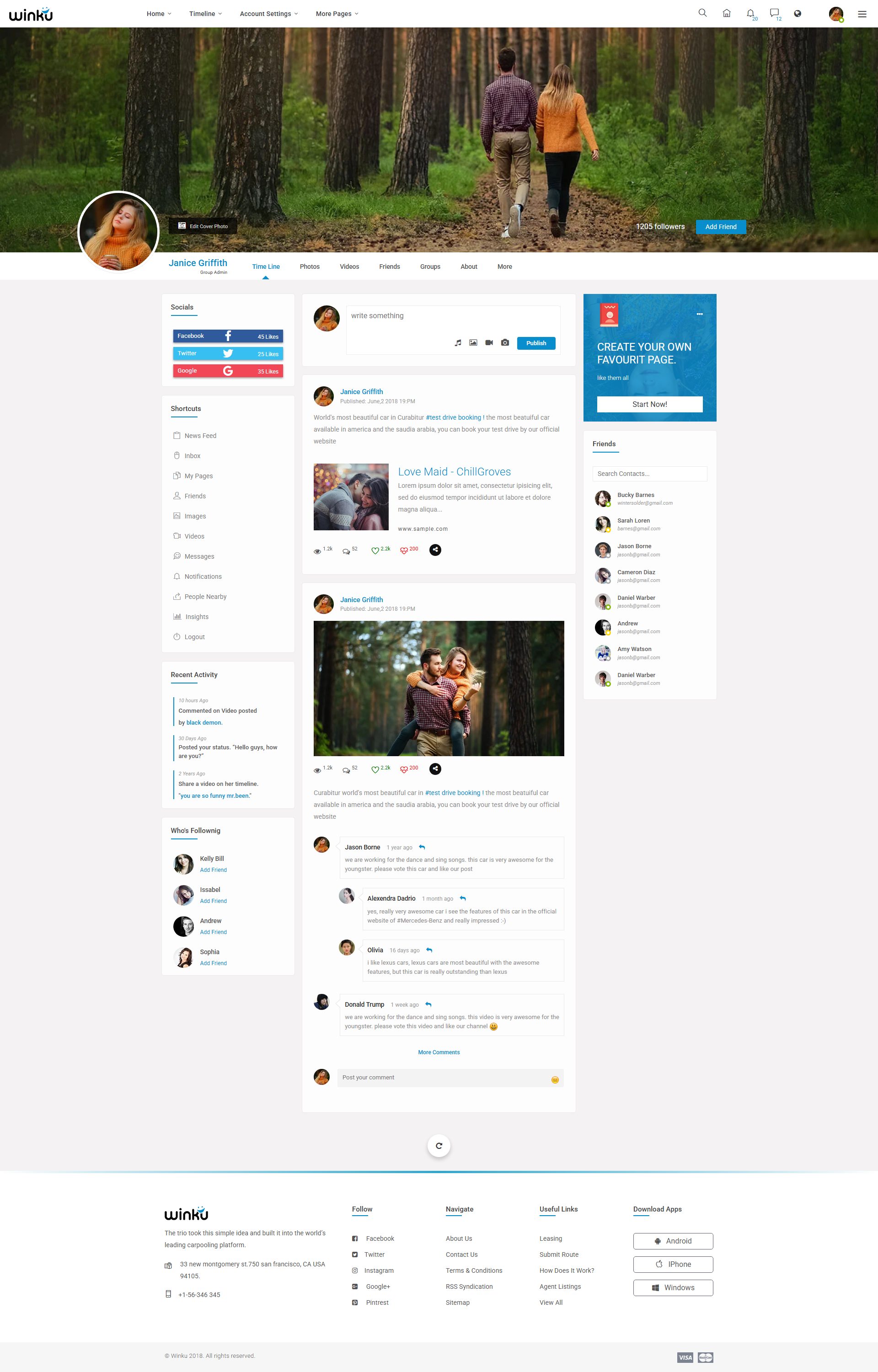 Winku – Premium Responsive Social Network Community HTML5 Template theme — Desktop preview