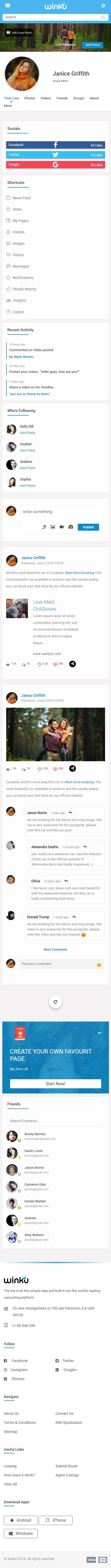 Winku – Premium Responsive Social Network Community HTML5 Template theme — Mobile preview