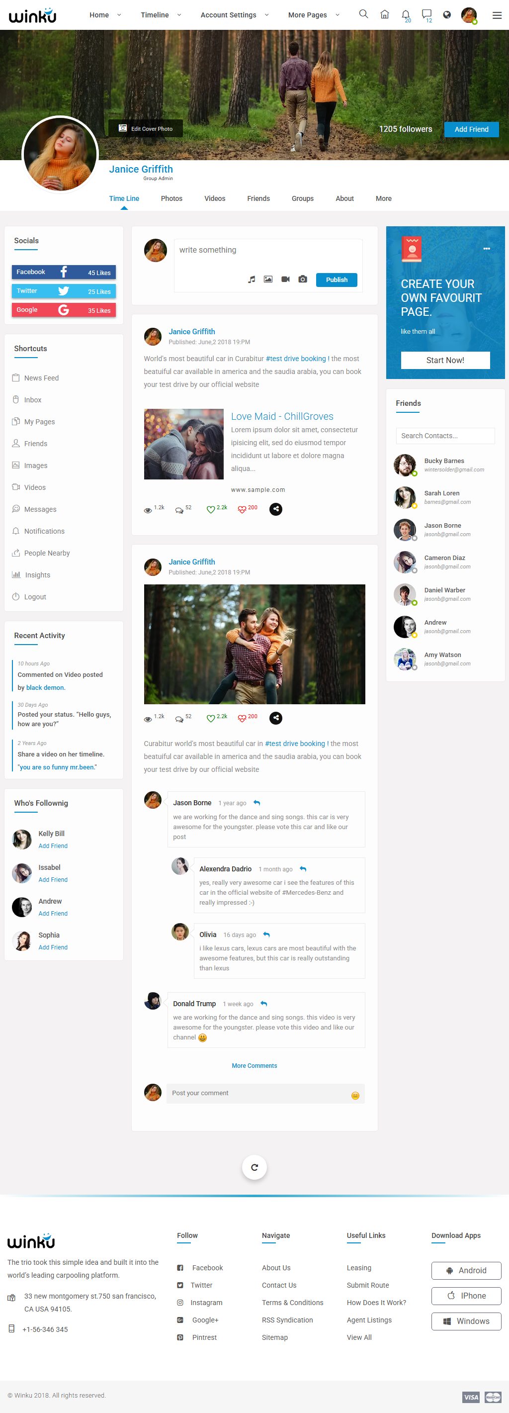Winku – Premium Responsive Social Network Community HTML5 Template theme — Tablet preview