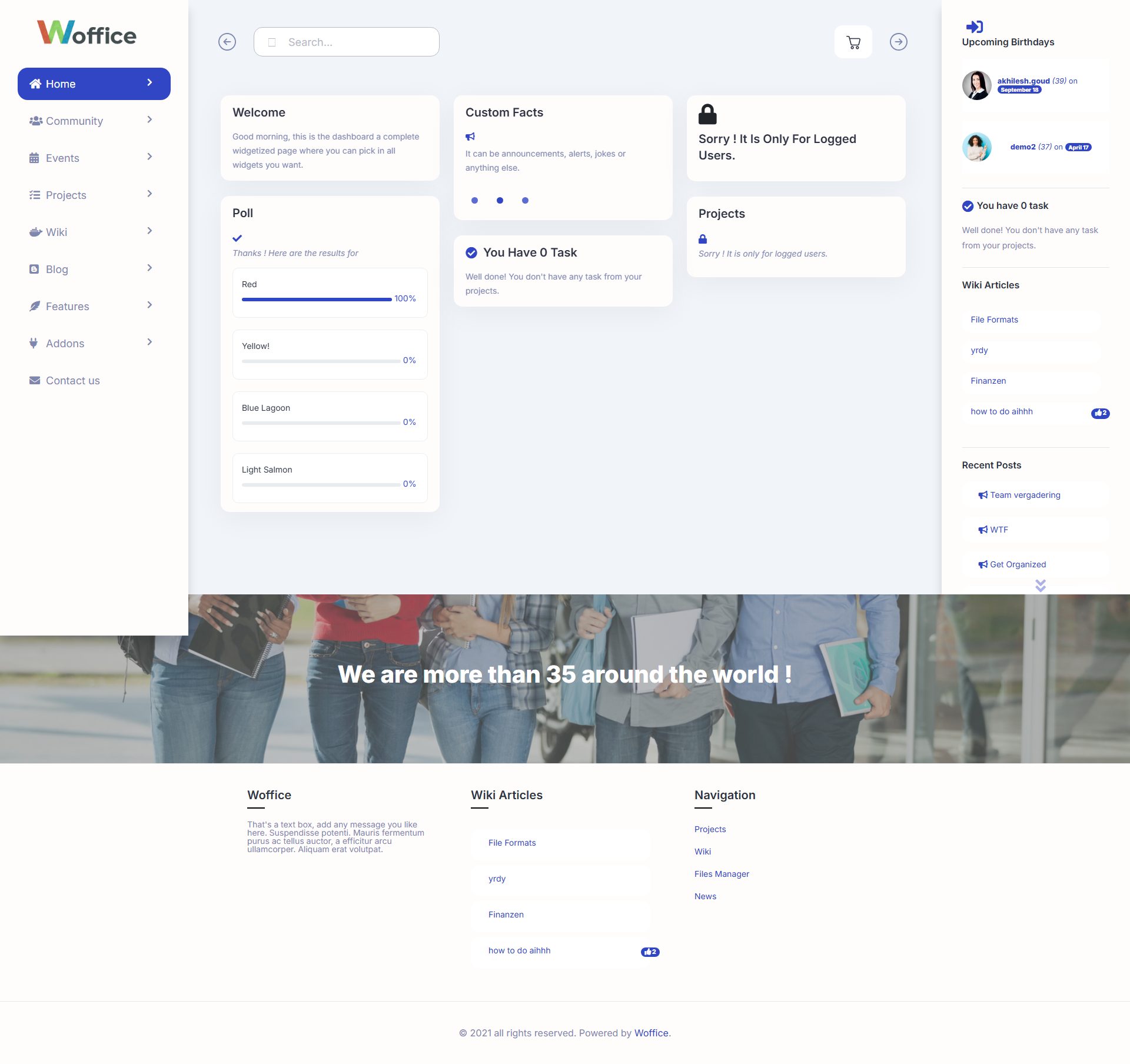 Woffice – Premium Responsive Intranet/Extranet WordPress Theme theme — Desktop preview