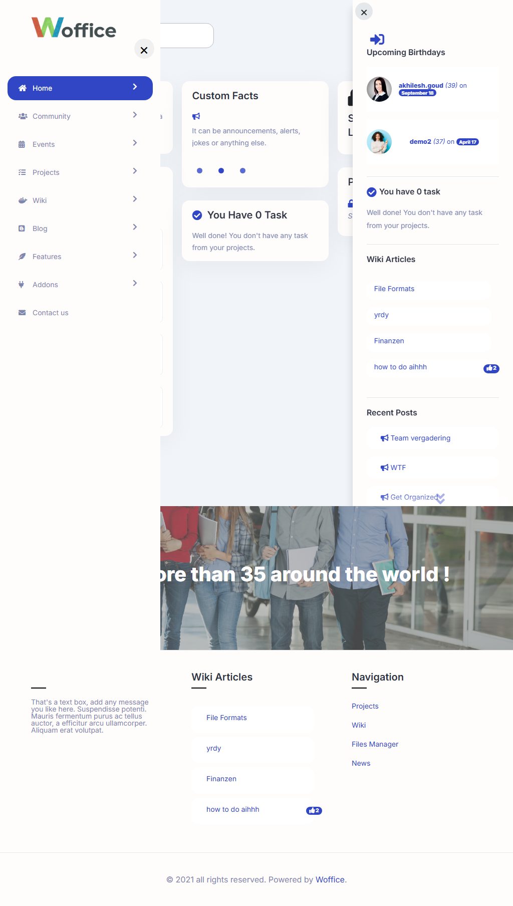Woffice – Premium Responsive Intranet/Extranet WordPress Theme theme — Tablet preview
