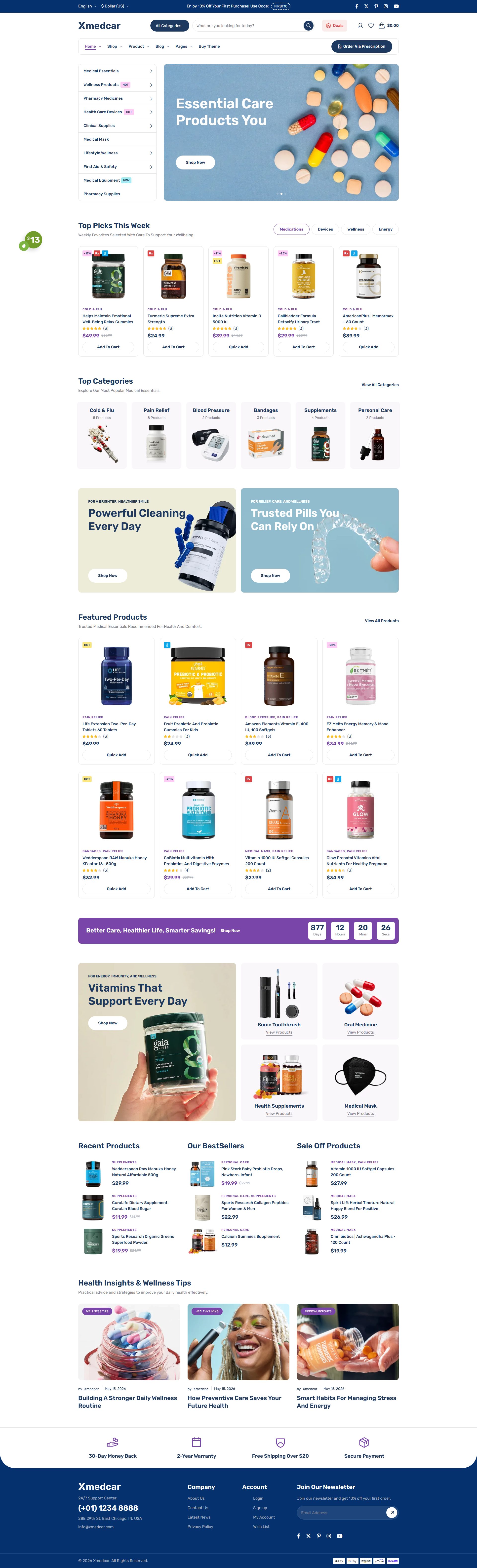 Xmedcar – Premium Responsive Pharmacy WooCommerce WordPress Theme theme — Desktop preview