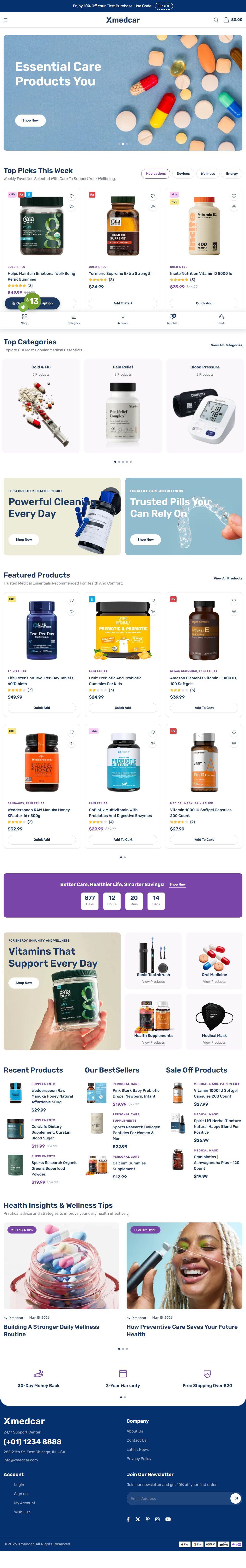 Xmedcar – Premium Responsive Pharmacy WooCommerce WordPress Theme theme — Tablet preview