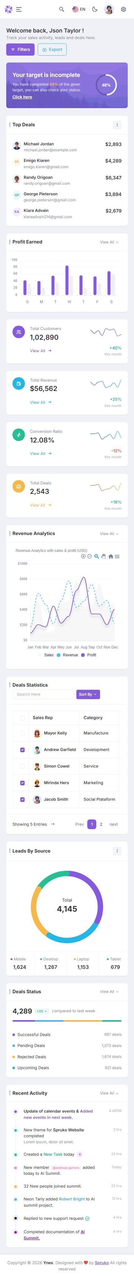 Ynex – Premium Responsive Blazor Server Admin Dashboard HTML5 Template theme — Mobile preview