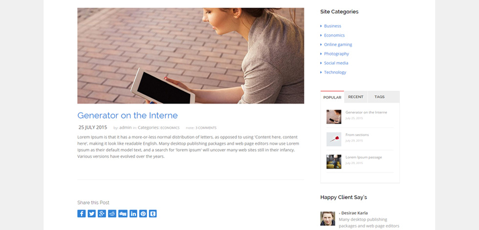 Blog post page
