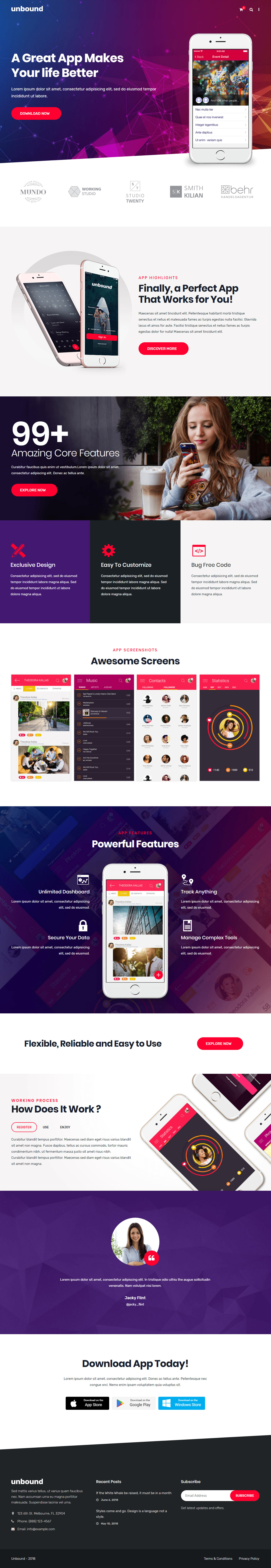 Unbound App Showcase WordPress Themes