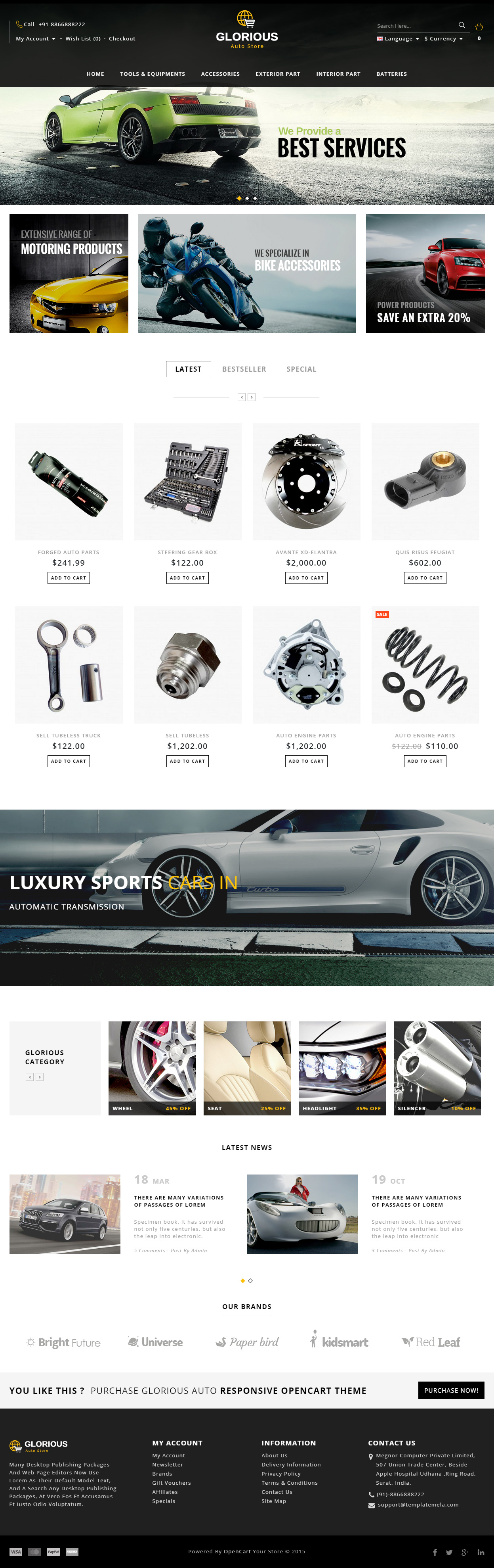 Glorious Auto Store Opencart Template