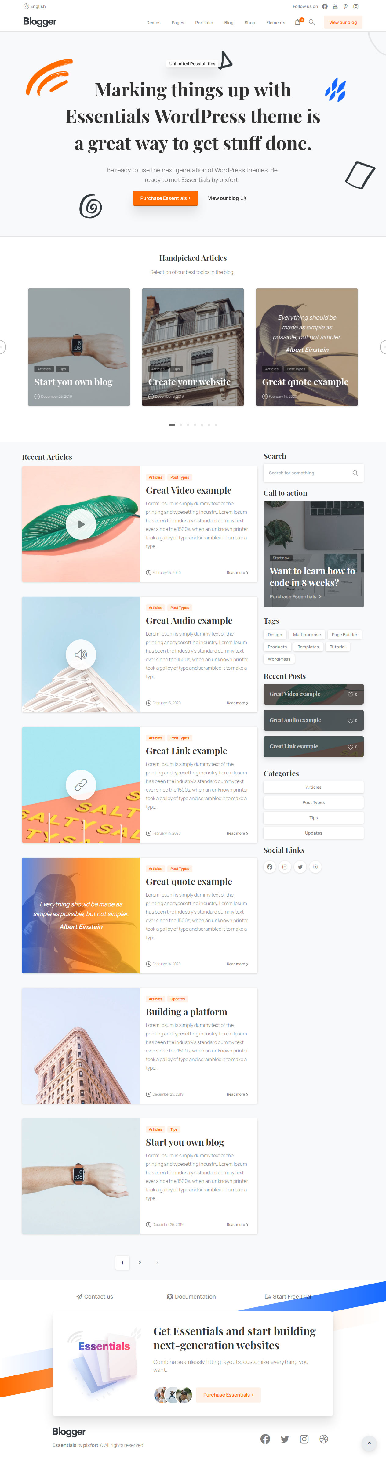 Essentials Best Blog WordPress Themes