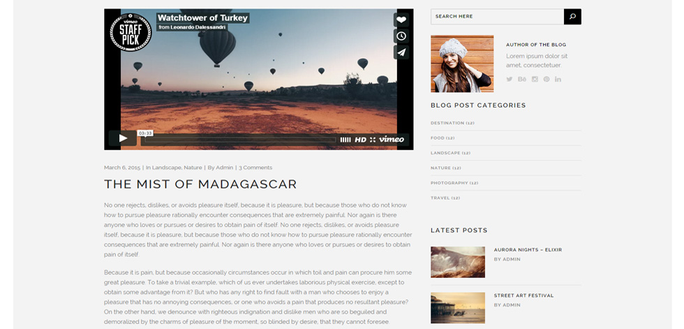 Blog post page