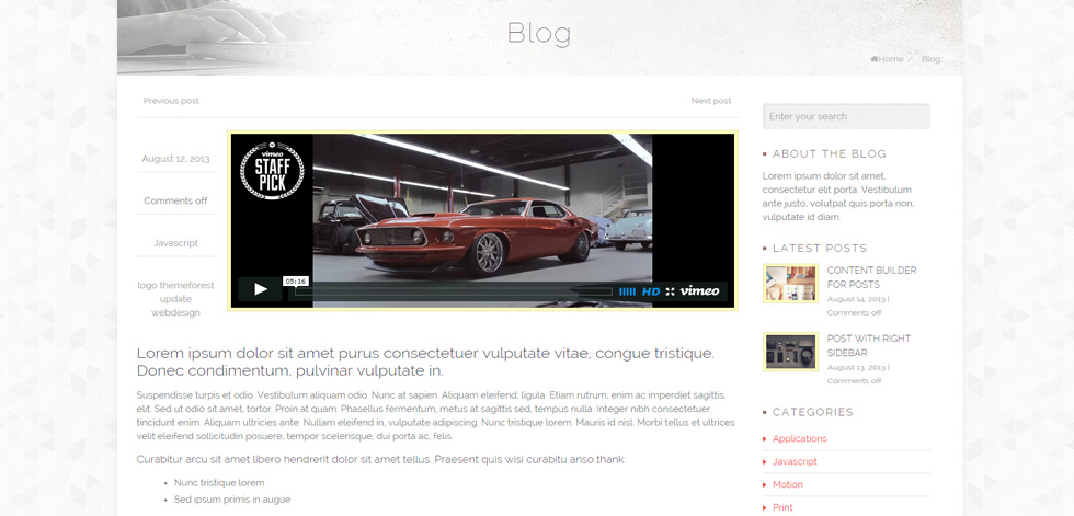Blog post page