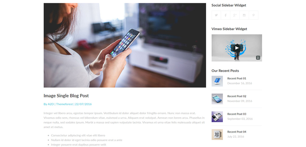 Blog post page