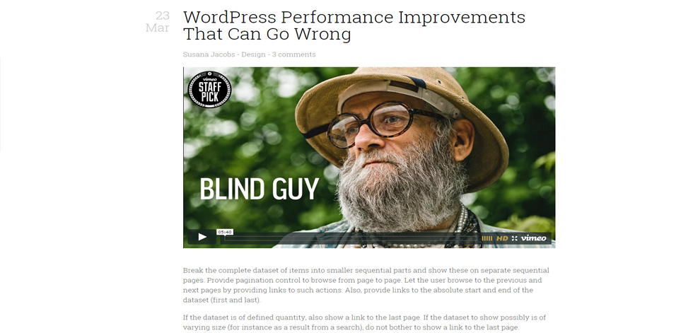 Blog post page