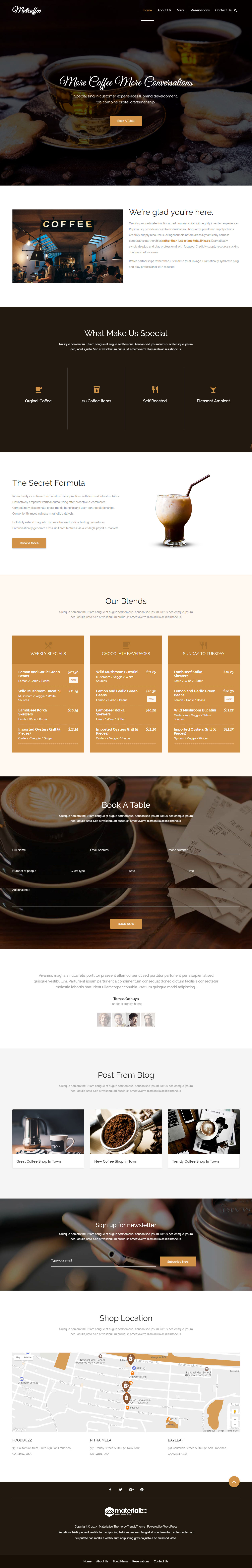 Materialize WordPress Coffee Shop Theme