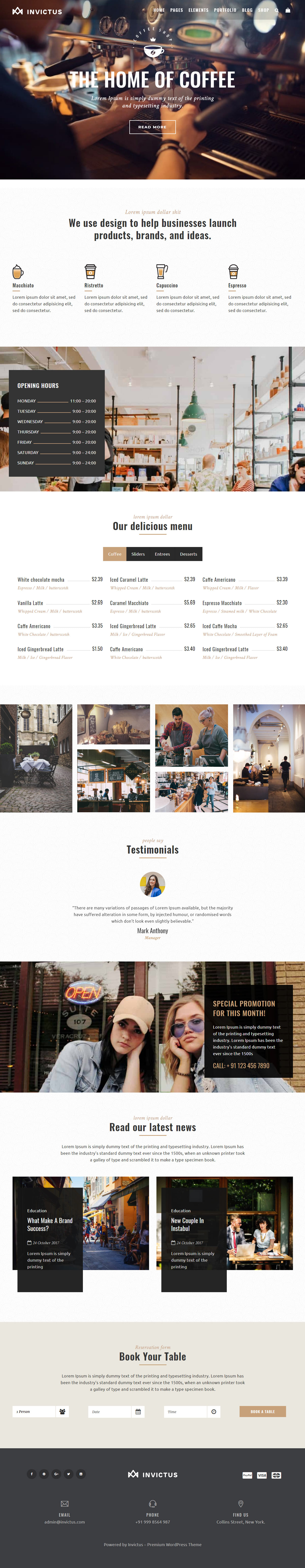 Invictus WordPress Coffee Shop Theme