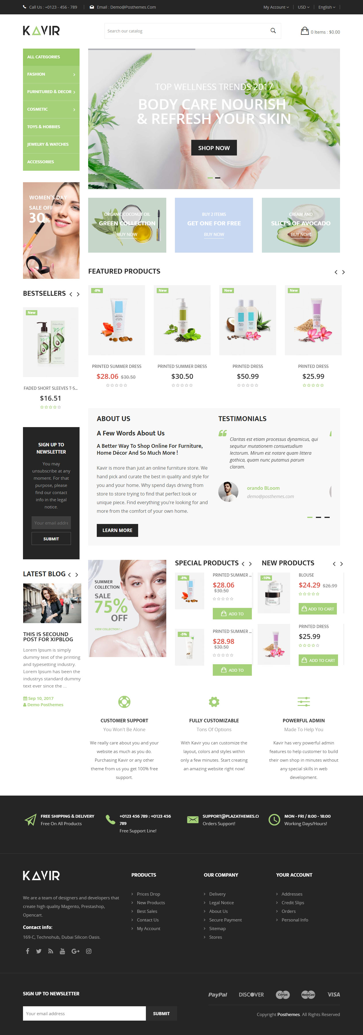 Kavir Prestashop Cosmetics Theme