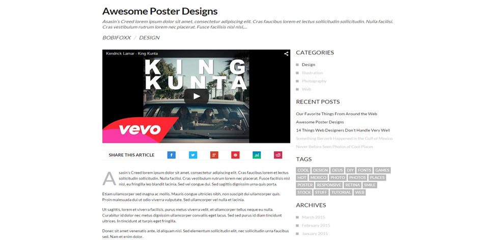 Blog post page