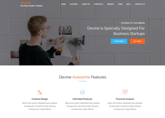 Devine – Premium Responsive One Page Parallax HTML5 Template