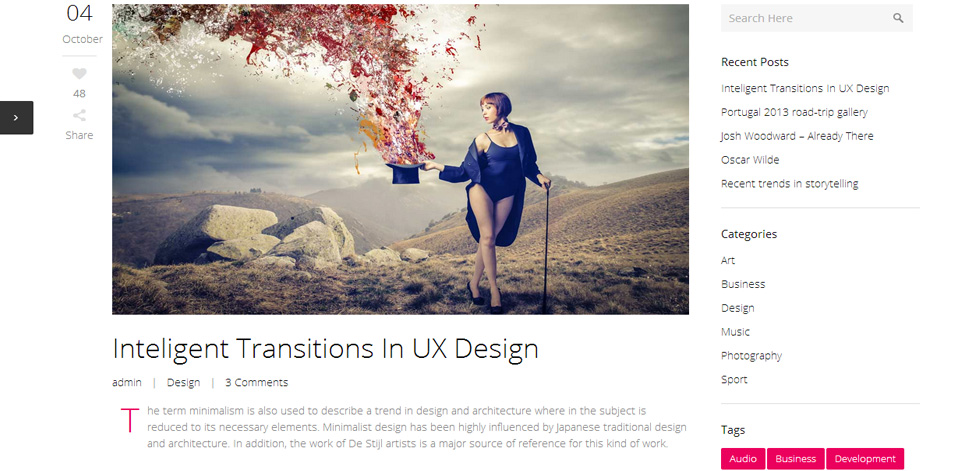 Blog post page