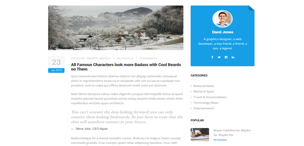 Blog post page