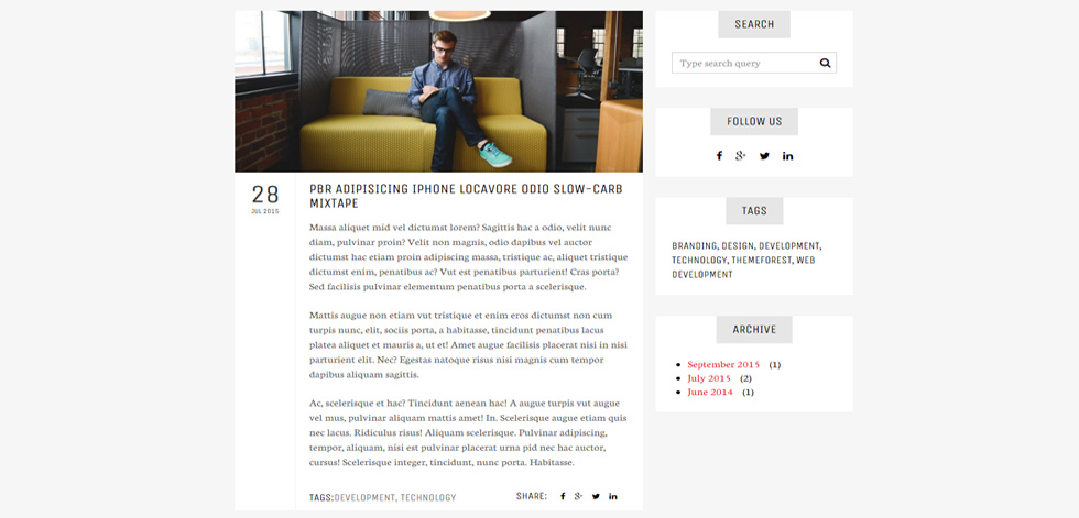 Blog post page