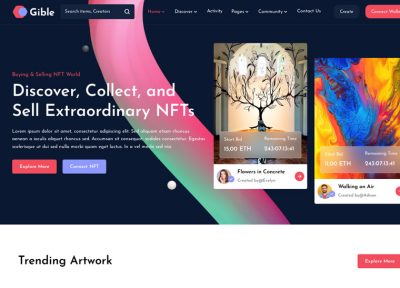 Gible – Premium Responsive React NFT Marketplace HTML5 Template
