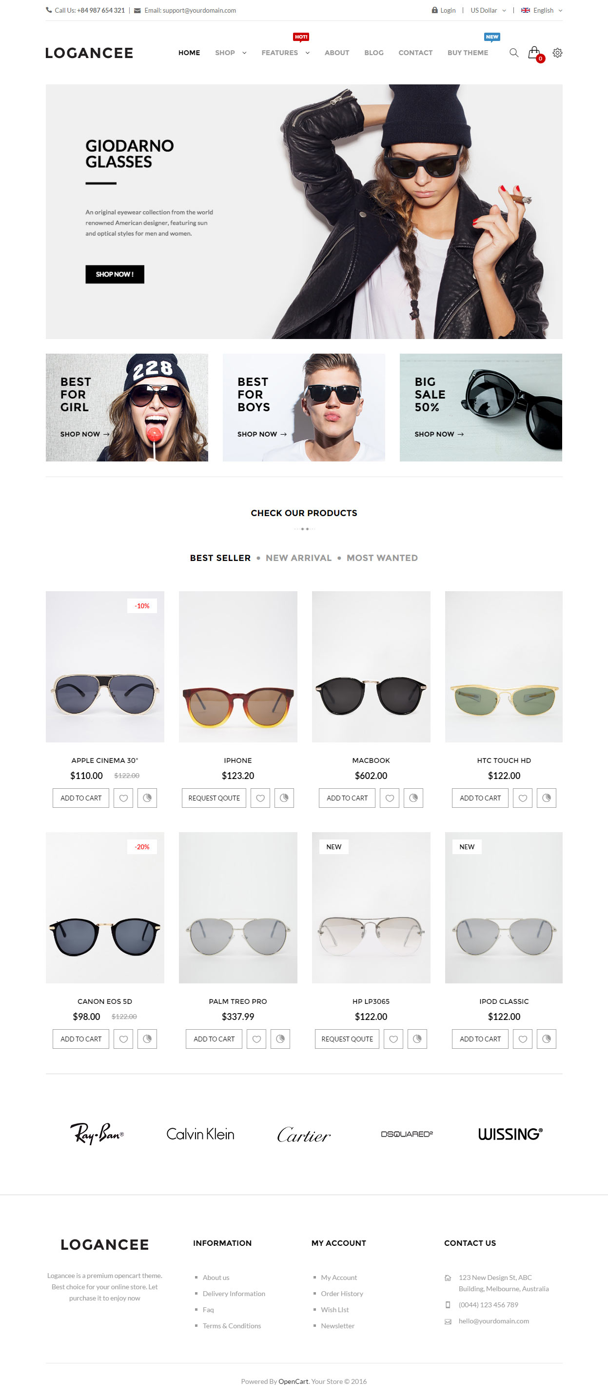 Logancee Opencart Glasses Template