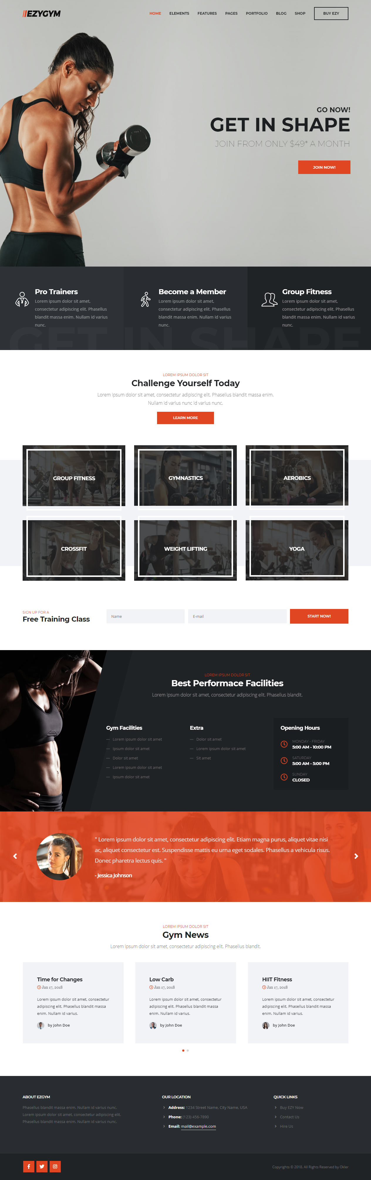 EZY HTML5 Gym and Fitness Template