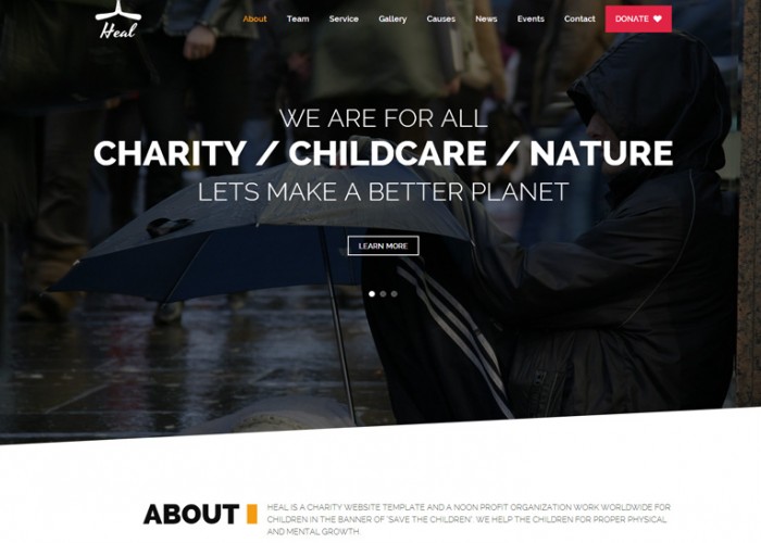 Heal – Premium Responsive One Page Charity HTML5 Template