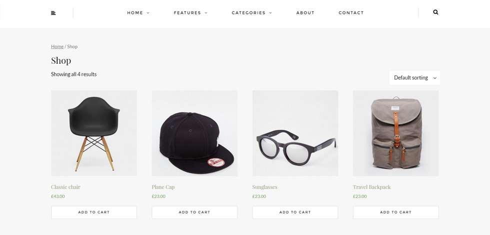 Shop page