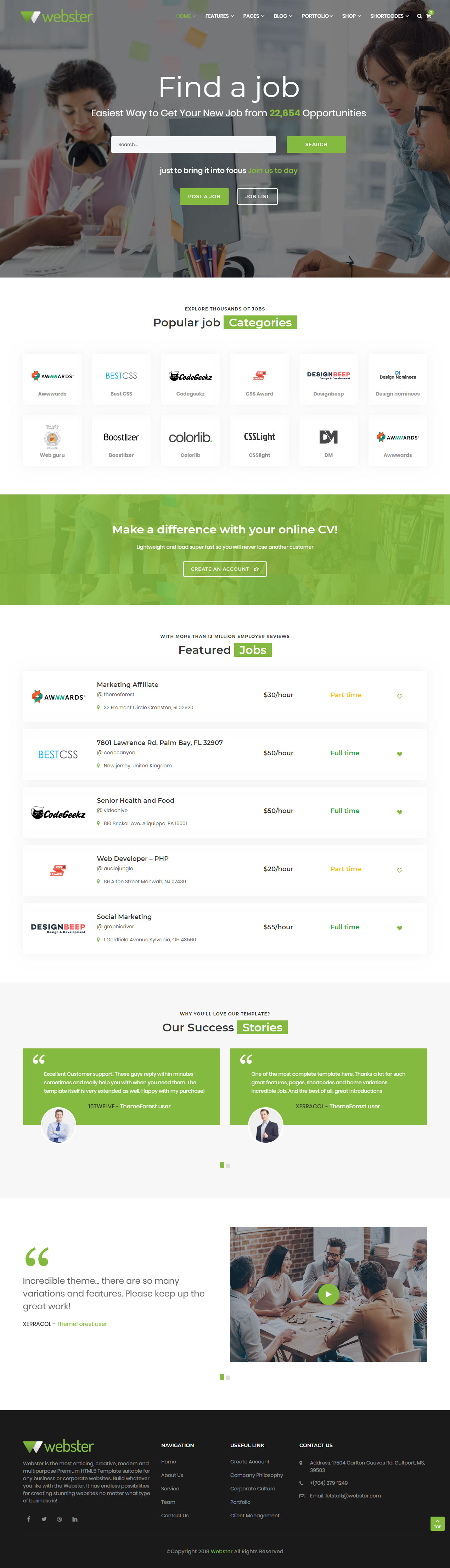 Webster HTML5 Job Board Website Templates