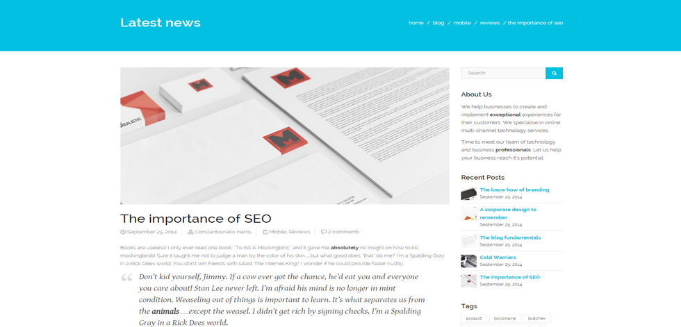 Blog post page
