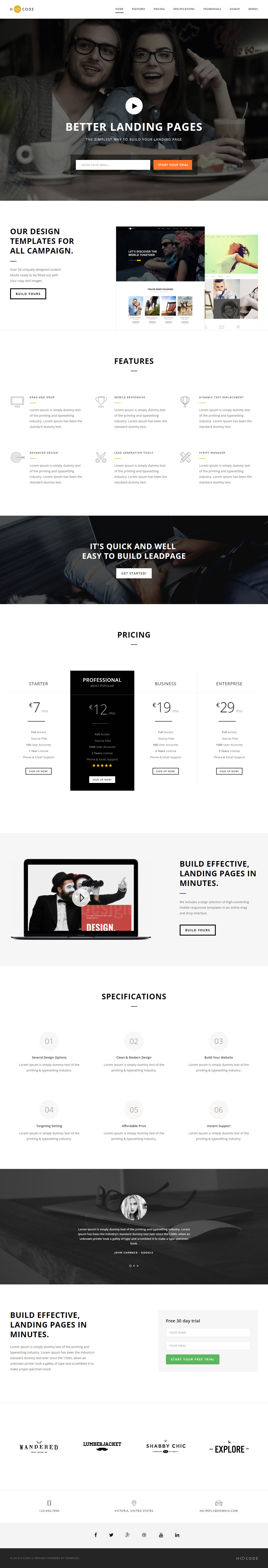 H-Code One Page WordPress Themes
