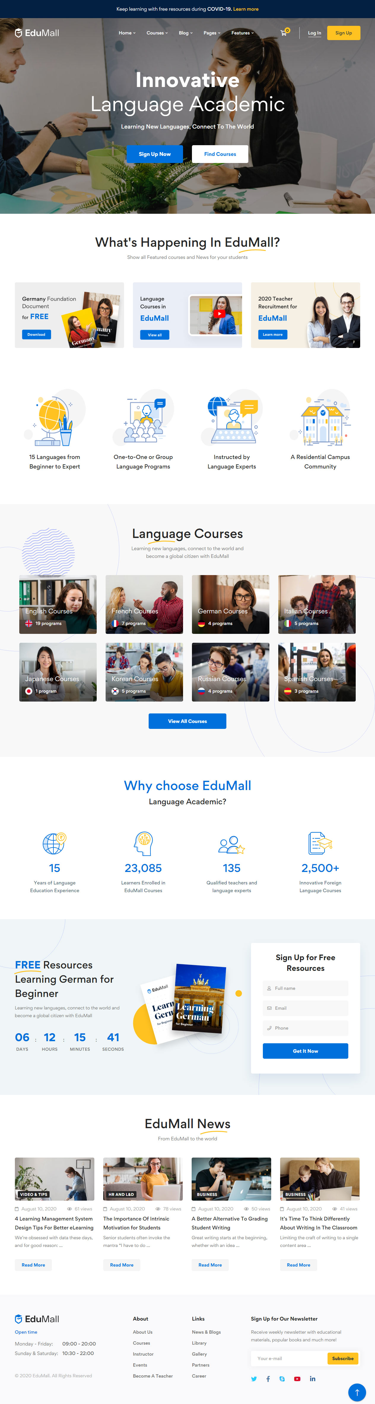 EduMall Language School WordPress Theme